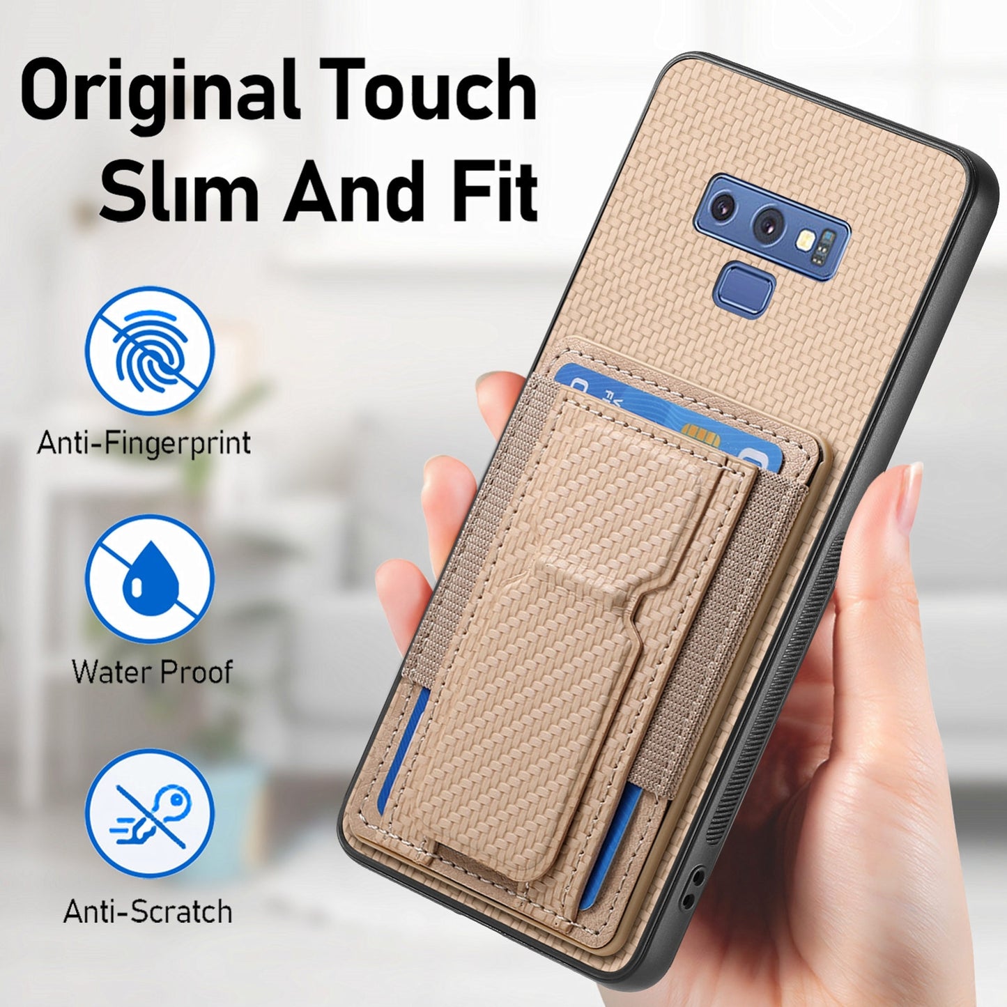 Samsung Galaxy Note9 Carbon Fiber Fold Stand Elastic Card Bag Phone Case with Multi-Functional Wallet