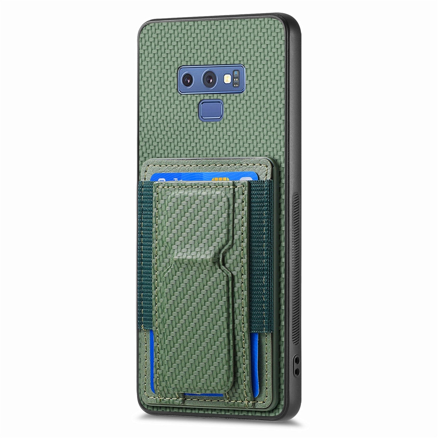 Samsung Galaxy Note9 Carbon Fiber Fold Stand Elastic Card Bag Phone Case with Multi-Functional Wallet
