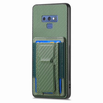 Samsung Galaxy Note9 Carbon Fiber Fold Stand Elastic Card Bag Phone Case with Multi-Functional Wallet