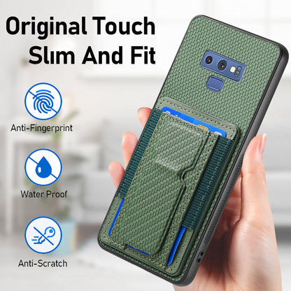 Samsung Galaxy Note9 Carbon Fiber Fold Stand Elastic Card Bag Phone Case with Multi-Functional Wallet
