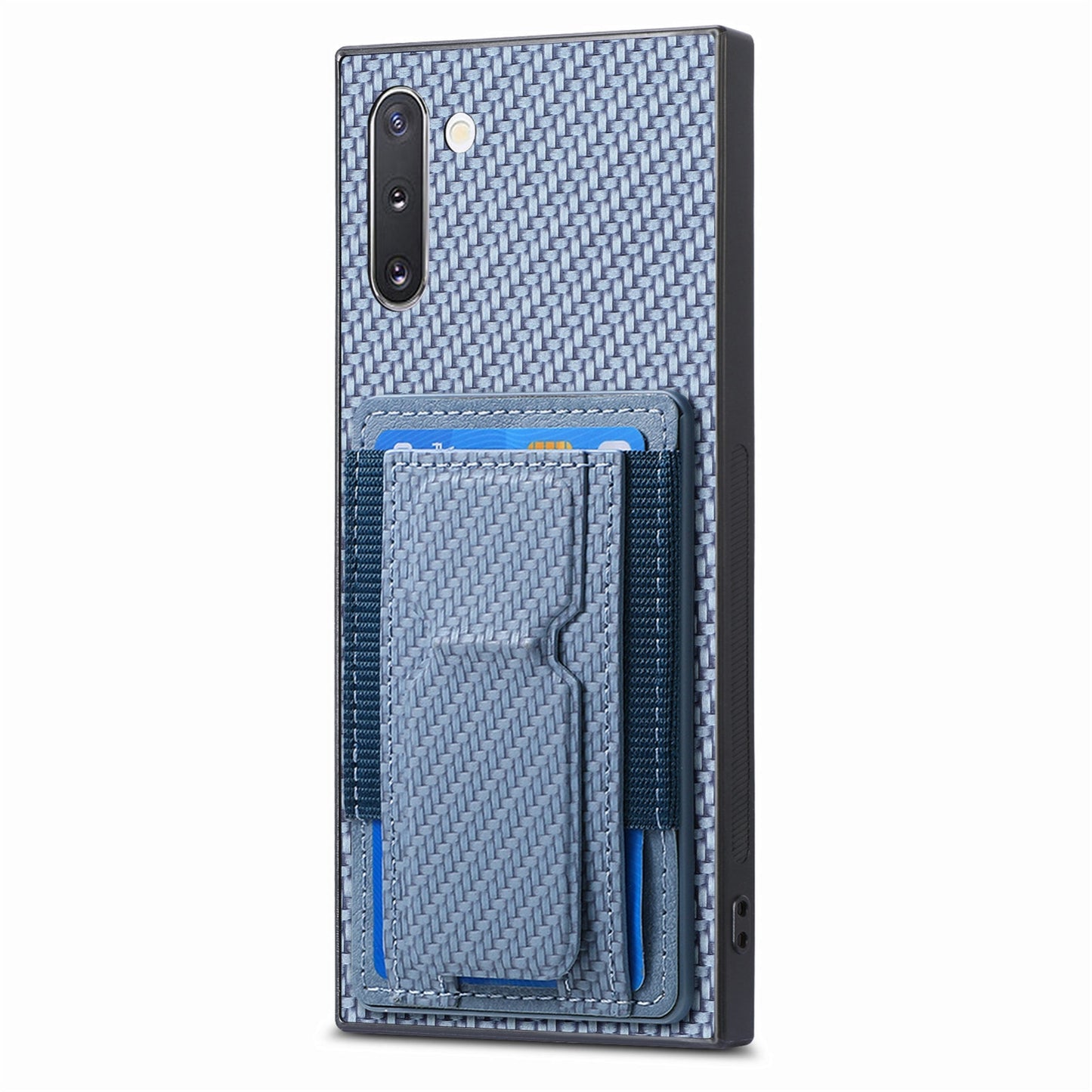 Samsung Galaxy Note10 Carbon Fiber Fold Stand Elastic Card Bag Phone Case with Multi-Functional Wallet