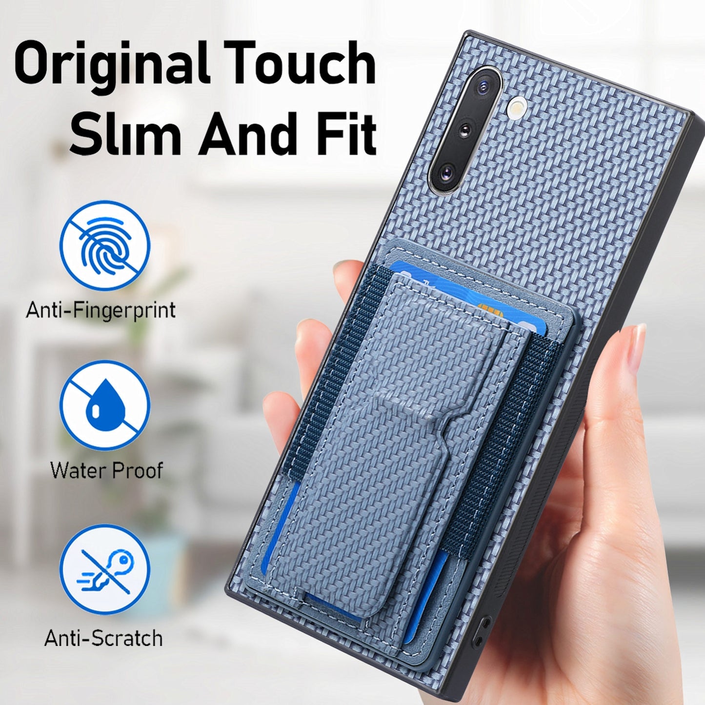 Samsung Galaxy Note10 Carbon Fiber Fold Stand Elastic Card Bag Phone Case with Multi-Functional Wallet