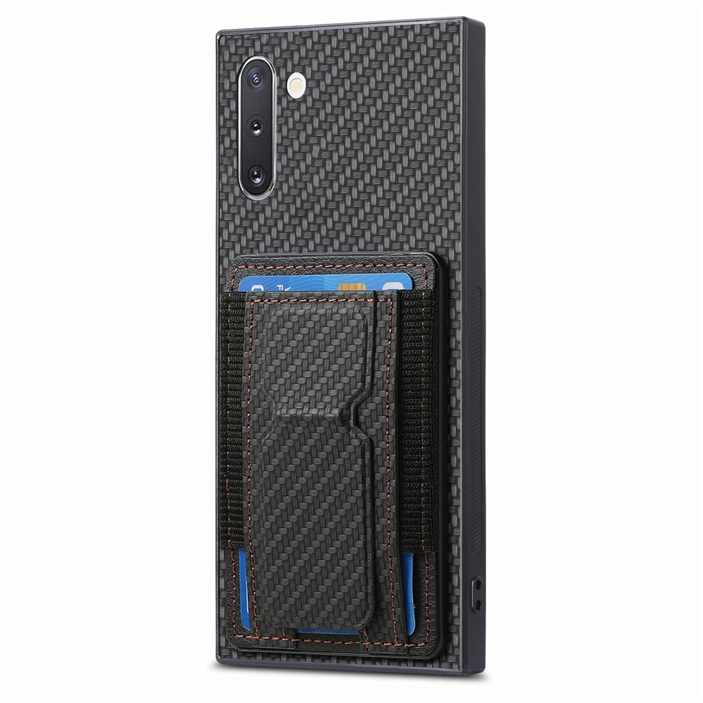 Samsung Galaxy Note10 Carbon Fiber Fold Stand Elastic Card Bag Phone Case with Multi-Functional Wallet