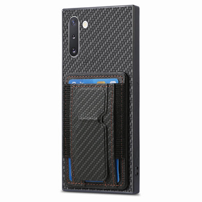 Samsung Galaxy Note10 Carbon Fiber Fold Stand Elastic Card Bag Phone Case with Multi-Functional Wallet