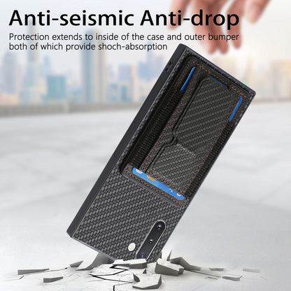 Samsung Galaxy Note10 Carbon Fiber Fold Stand Elastic Card Bag Phone Case with Multi-Functional Wallet