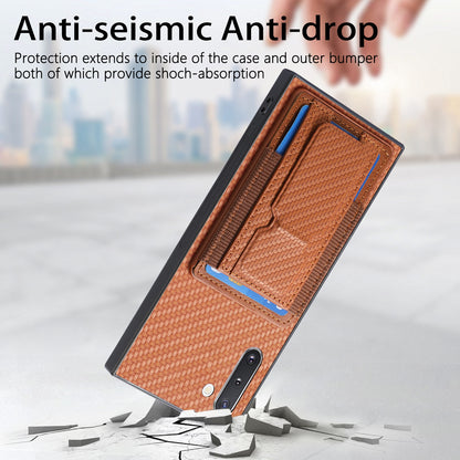 Samsung Galaxy Note10 Carbon Fiber Fold Stand Elastic Card Bag Phone Case with Multi-Functional Wallet