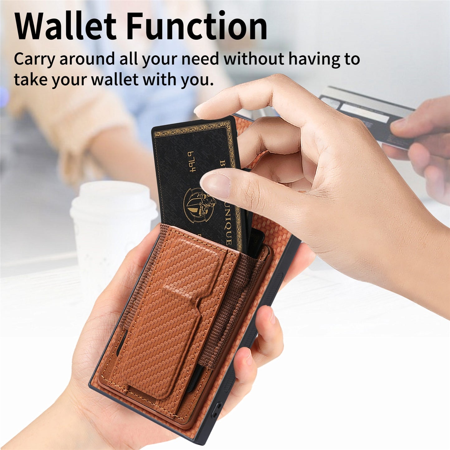 Samsung Galaxy Note10 Carbon Fiber Fold Stand Elastic Card Bag Phone Case with Multi-Functional Wallet