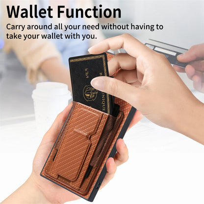 Samsung Galaxy Note10 Carbon Fiber Fold Stand Elastic Card Bag Phone Case with Multi-Functional Wallet