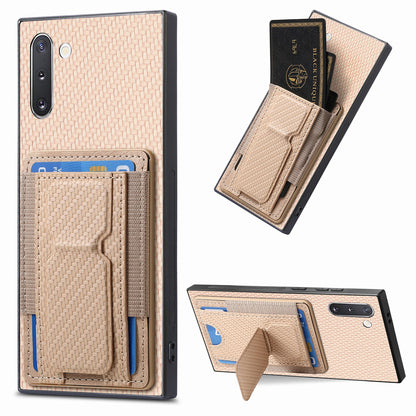 Samsung Galaxy Note10 Carbon Fiber Fold Stand Elastic Card Bag Phone Case with Multi-Functional Wallet