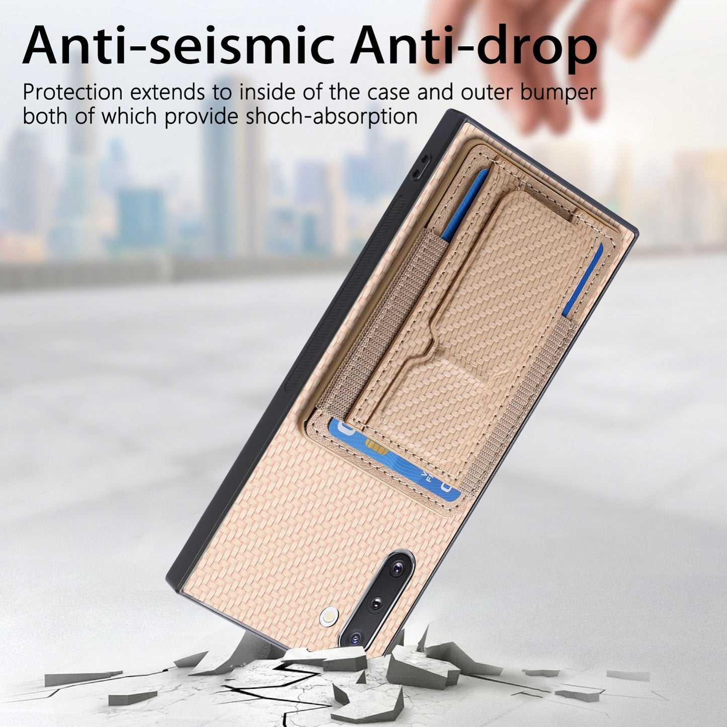 Samsung Galaxy Note10 Carbon Fiber Fold Stand Elastic Card Bag Phone Case with Multi-Functional Wallet
