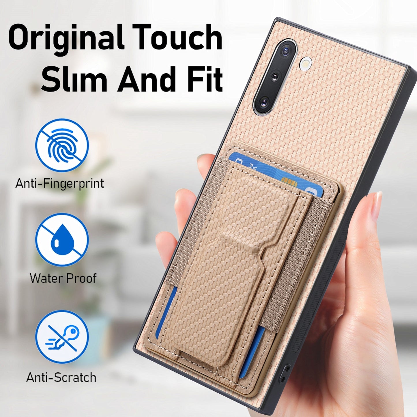 Samsung Galaxy Note10 Carbon Fiber Fold Stand Elastic Card Bag Phone Case with Multi-Functional Wallet