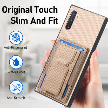 Samsung Galaxy Note10 Carbon Fiber Fold Stand Elastic Card Bag Phone Case with Multi-Functional Wallet