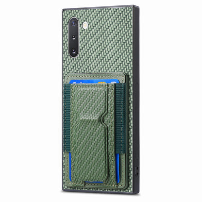 Samsung Galaxy Note10 Carbon Fiber Fold Stand Elastic Card Bag Phone Case with Multi-Functional Wallet