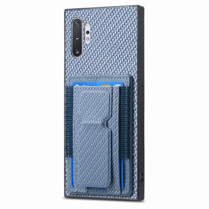 Samsung Galaxy Note10+ Carbon Fiber Fold Stand Elastic Card Bag Phone Case with Multi-Functional Wallet