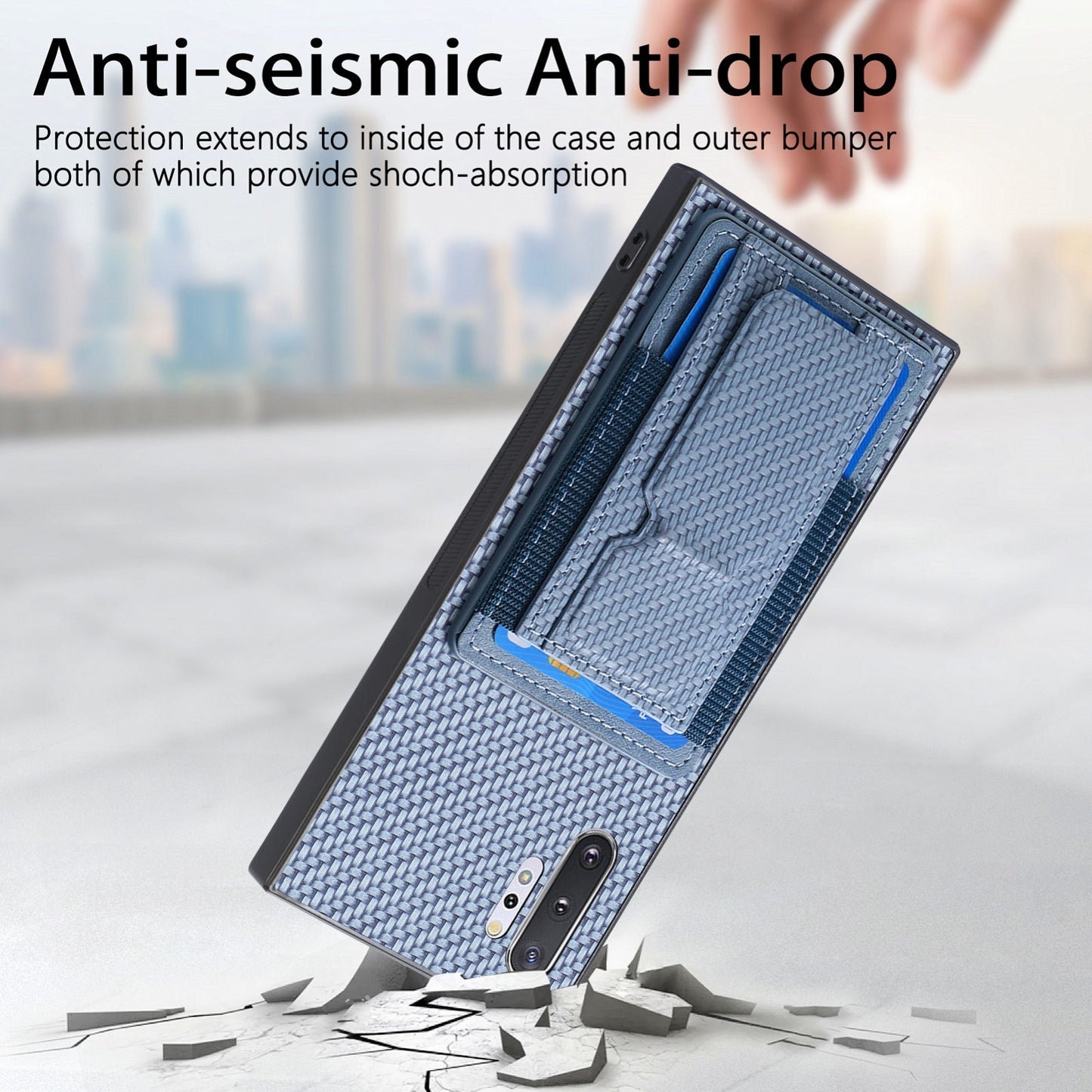 Samsung Galaxy Note10+ Carbon Fiber Fold Stand Elastic Card Bag Phone Case with Multi-Functional Wallet