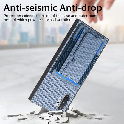 Samsung Galaxy Note10+ Carbon Fiber Fold Stand Elastic Card Bag Phone Case with Multi-Functional Wallet