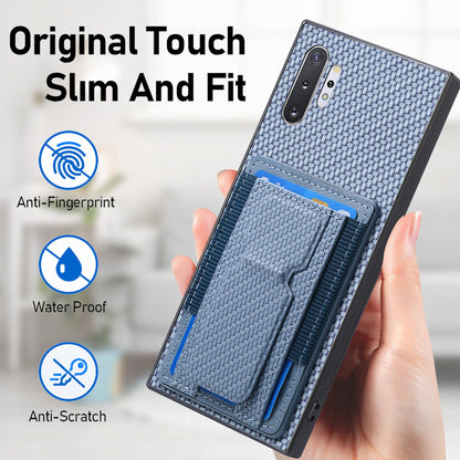 Samsung Galaxy Note10+ Carbon Fiber Fold Stand Elastic Card Bag Phone Case with Multi-Functional Wallet
