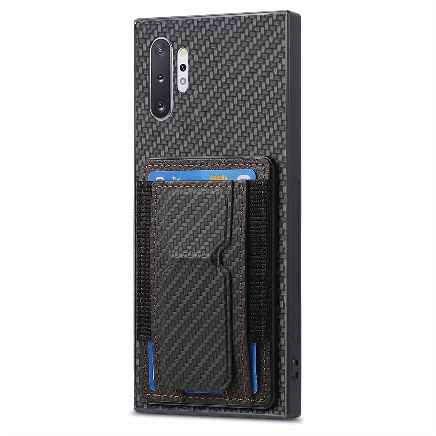 Samsung Galaxy Note10+ Carbon Fiber Fold Stand Elastic Card Bag Phone Case with Multi-Functional Wallet