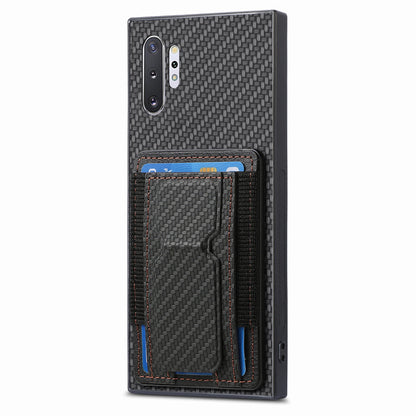 Samsung Galaxy Note10+ Carbon Fiber Fold Stand Elastic Card Bag Phone Case with Multi-Functional Wallet
