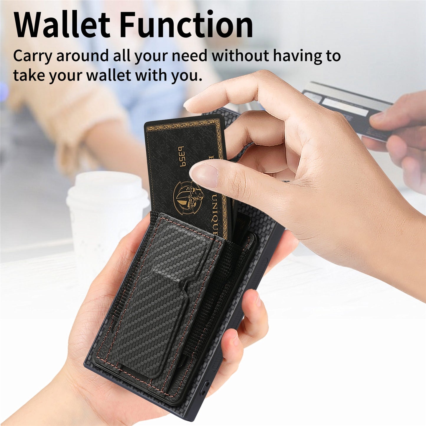 Samsung Galaxy Note10+ Carbon Fiber Fold Stand Elastic Card Bag Phone Case with Multi-Functional Wallet