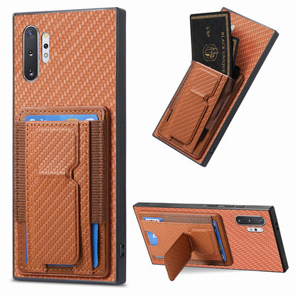 Samsung Galaxy Note10+ Carbon Fiber Fold Stand Elastic Card Bag Phone Case with Multi-Functional Wallet