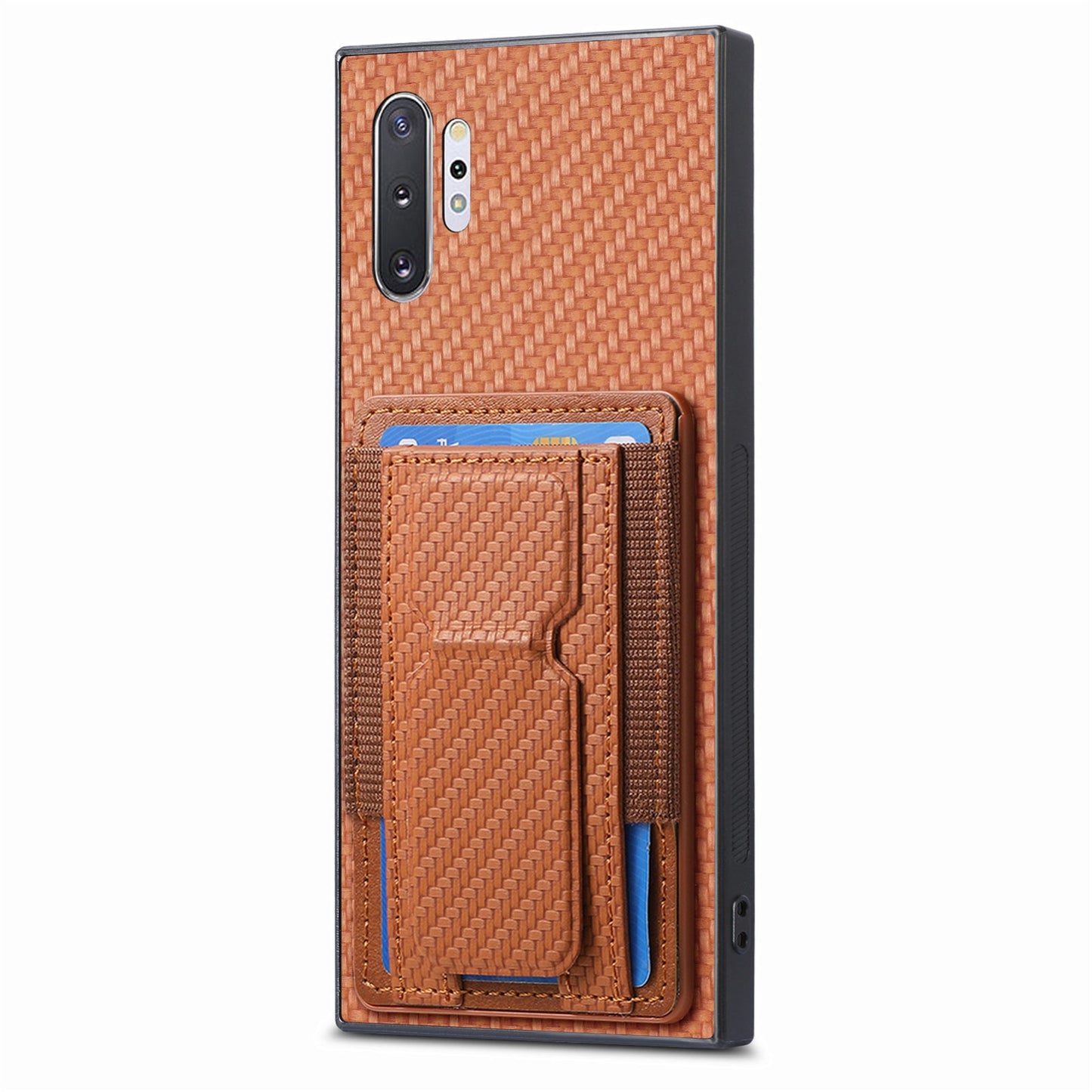 Samsung Galaxy Note10+ Carbon Fiber Fold Stand Elastic Card Bag Phone Case with Multi-Functional Wallet