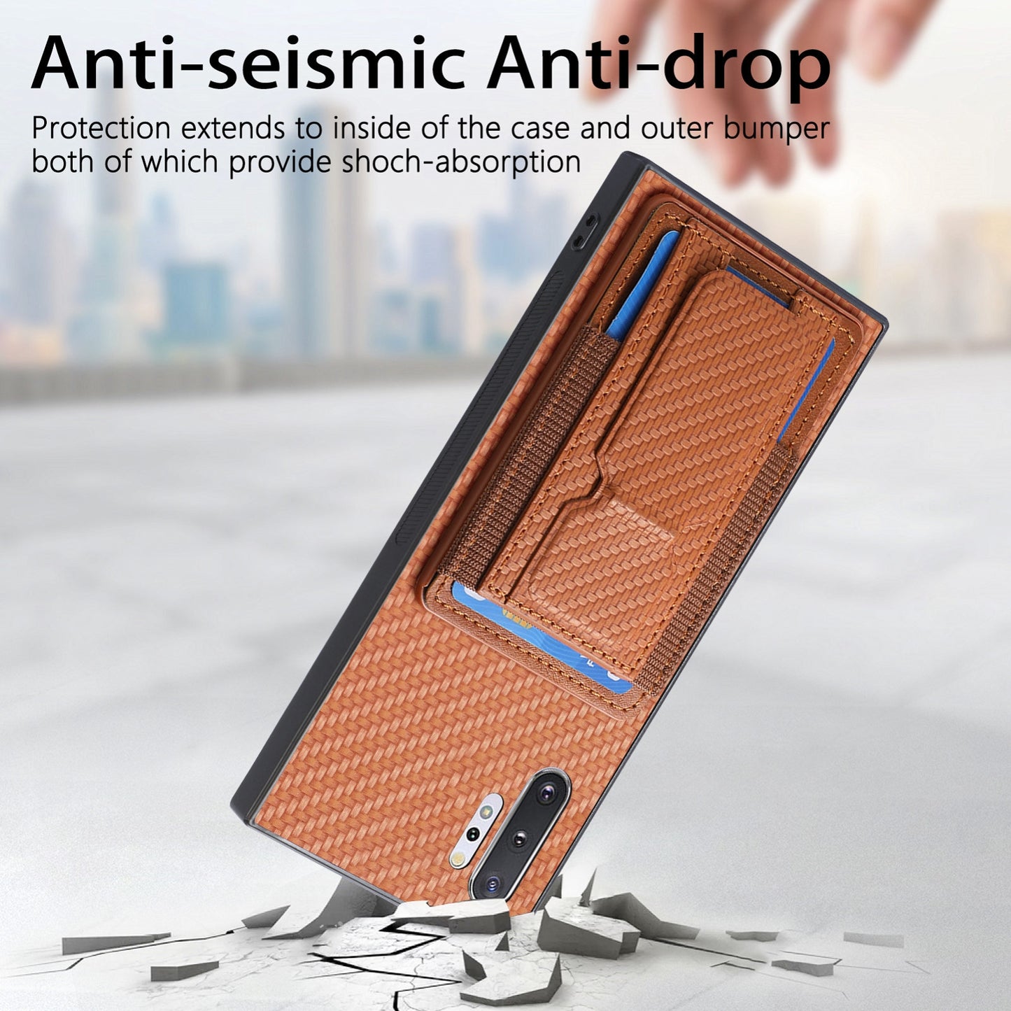 Samsung Galaxy Note10+ Carbon Fiber Fold Stand Elastic Card Bag Phone Case with Multi-Functional Wallet