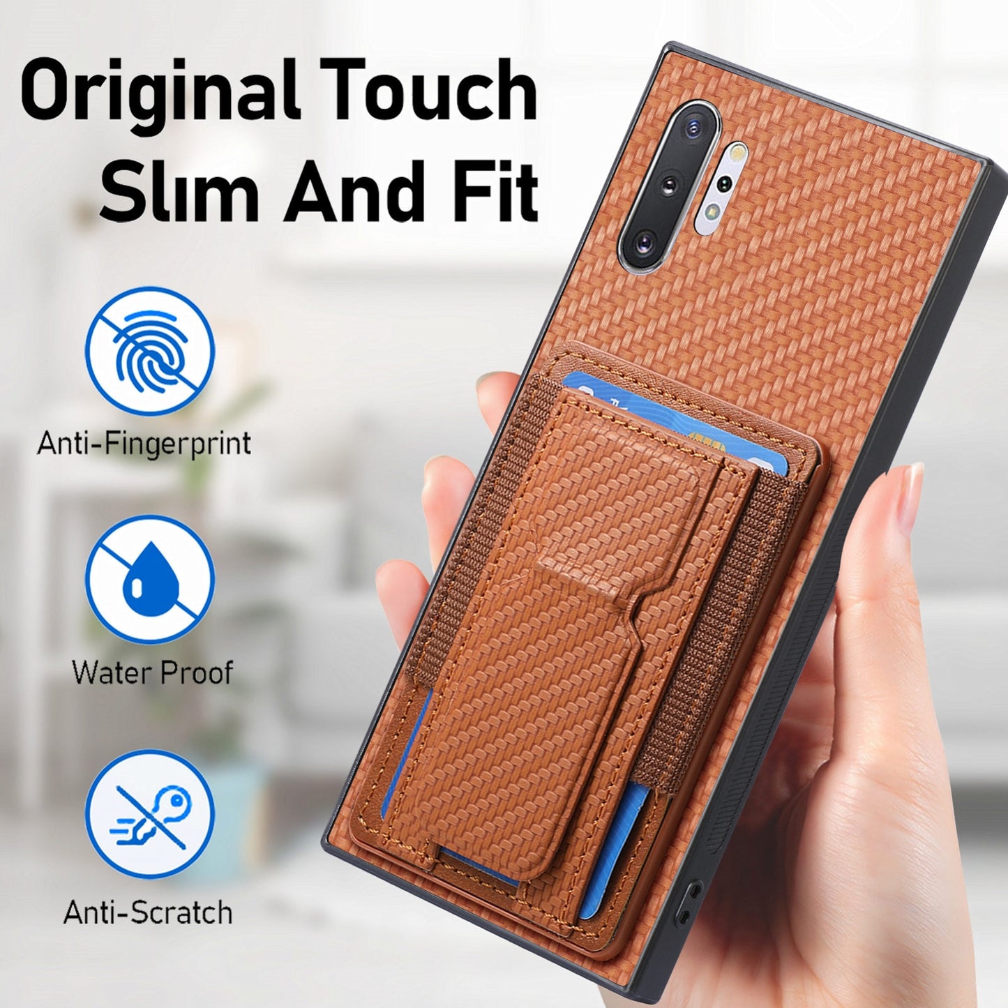 Samsung Galaxy Note10+ Carbon Fiber Fold Stand Elastic Card Bag Phone Case with Multi-Functional Wallet