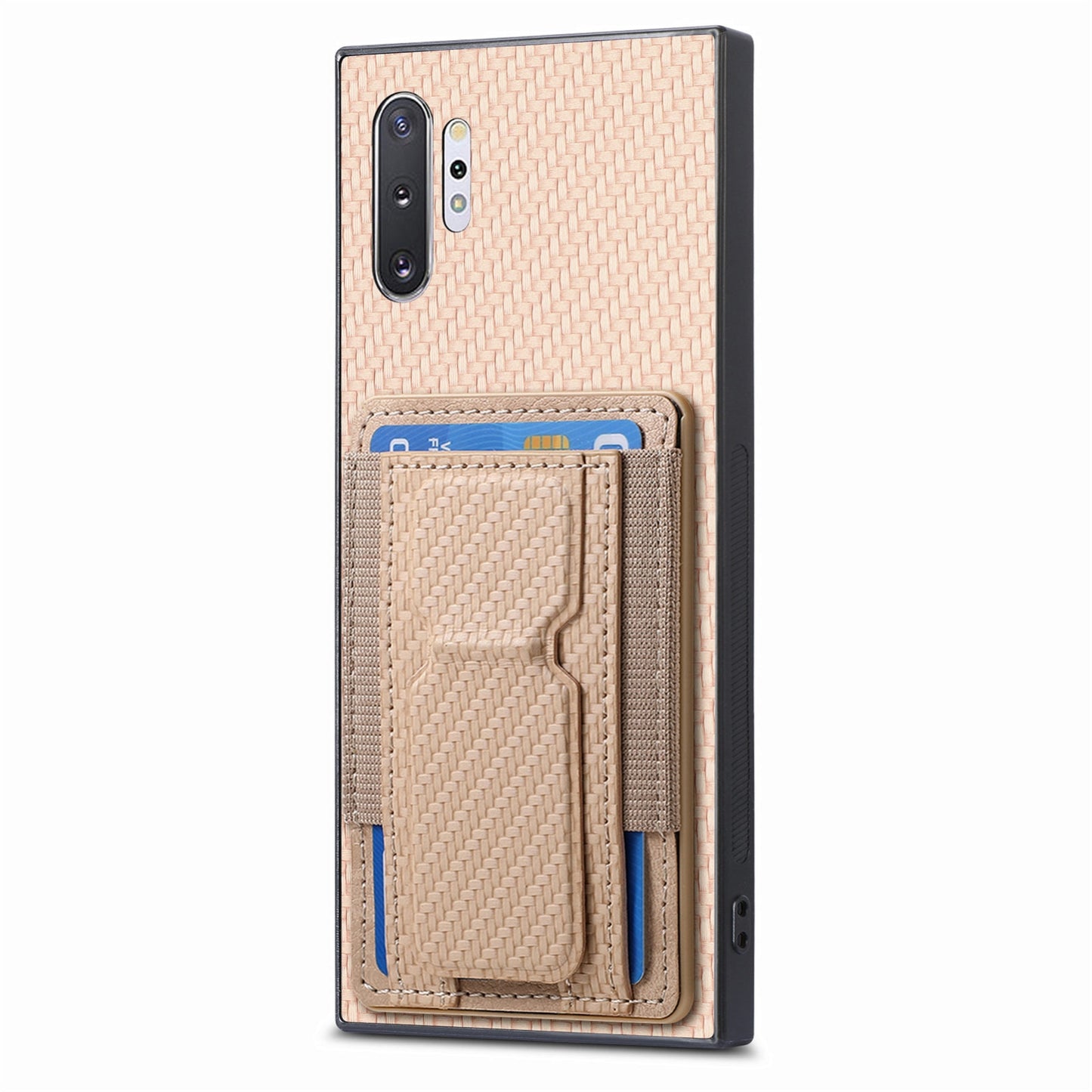 Samsung Galaxy Note10+ Carbon Fiber Fold Stand Elastic Card Bag Phone Case with Multi-Functional Wallet