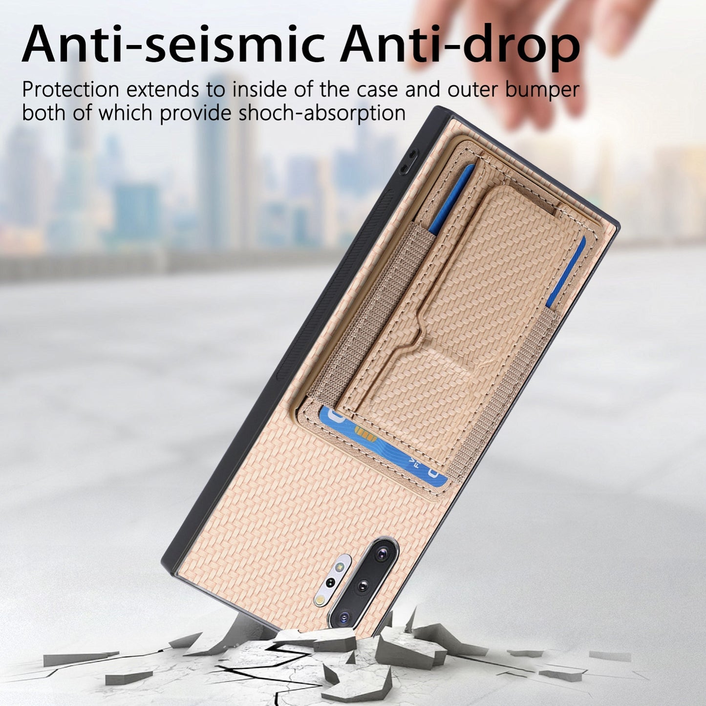 Samsung Galaxy Note10+ Carbon Fiber Fold Stand Elastic Card Bag Phone Case with Multi-Functional Wallet