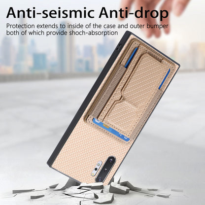 Samsung Galaxy Note10+ Carbon Fiber Fold Stand Elastic Card Bag Phone Case with Multi-Functional Wallet