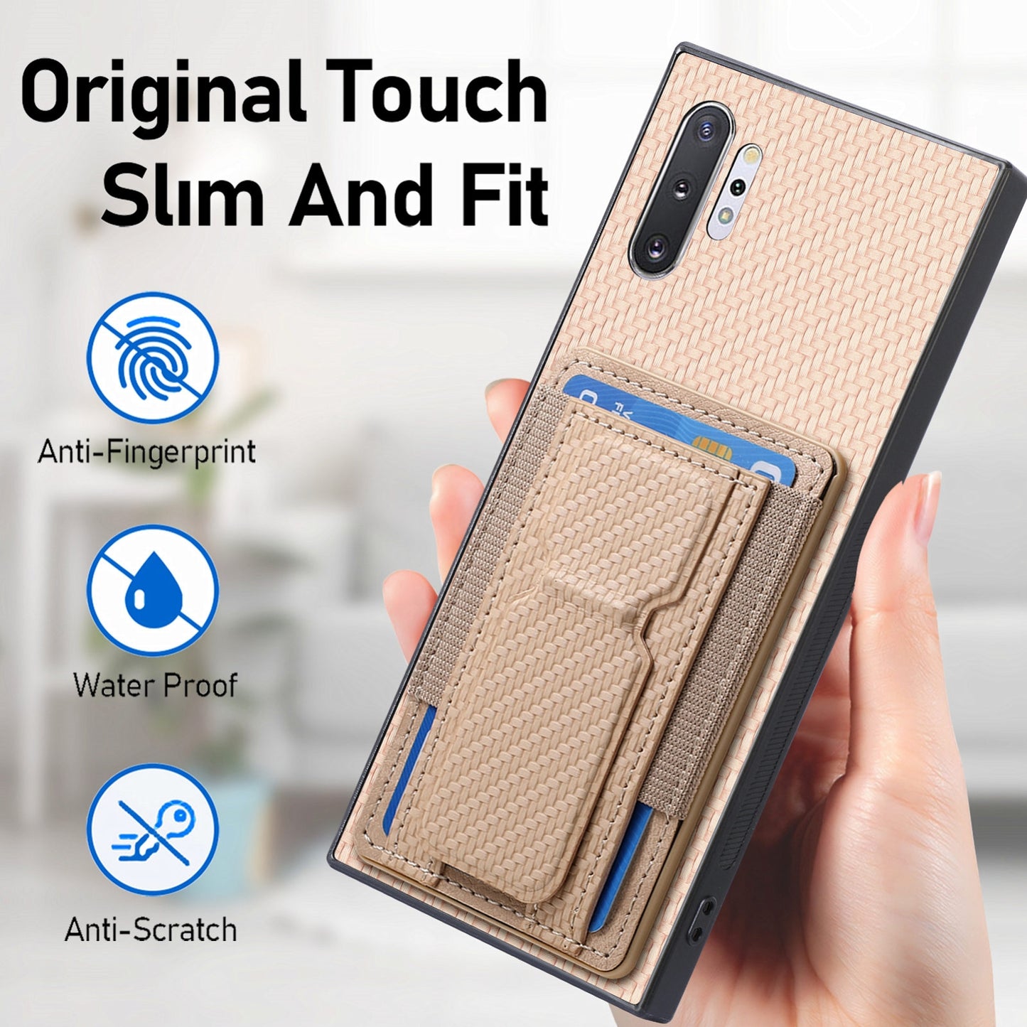 Samsung Galaxy Note10+ Carbon Fiber Fold Stand Elastic Card Bag Phone Case with Multi-Functional Wallet