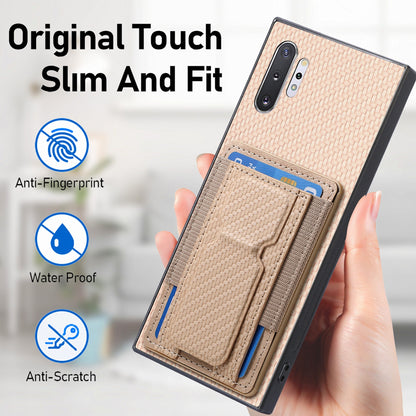Samsung Galaxy Note10+ Carbon Fiber Fold Stand Elastic Card Bag Phone Case with Multi-Functional Wallet