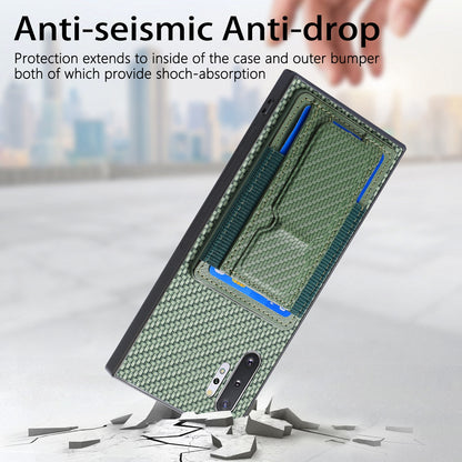 Samsung Galaxy Note10+ Carbon Fiber Fold Stand Elastic Card Bag Phone Case with Multi-Functional Wallet