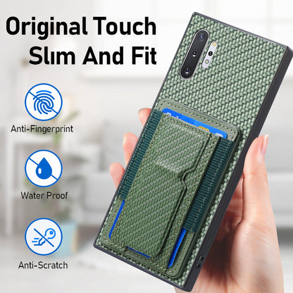 Samsung Galaxy Note10+ Carbon Fiber Fold Stand Elastic Card Bag Phone Case with Multi-Functional Wallet