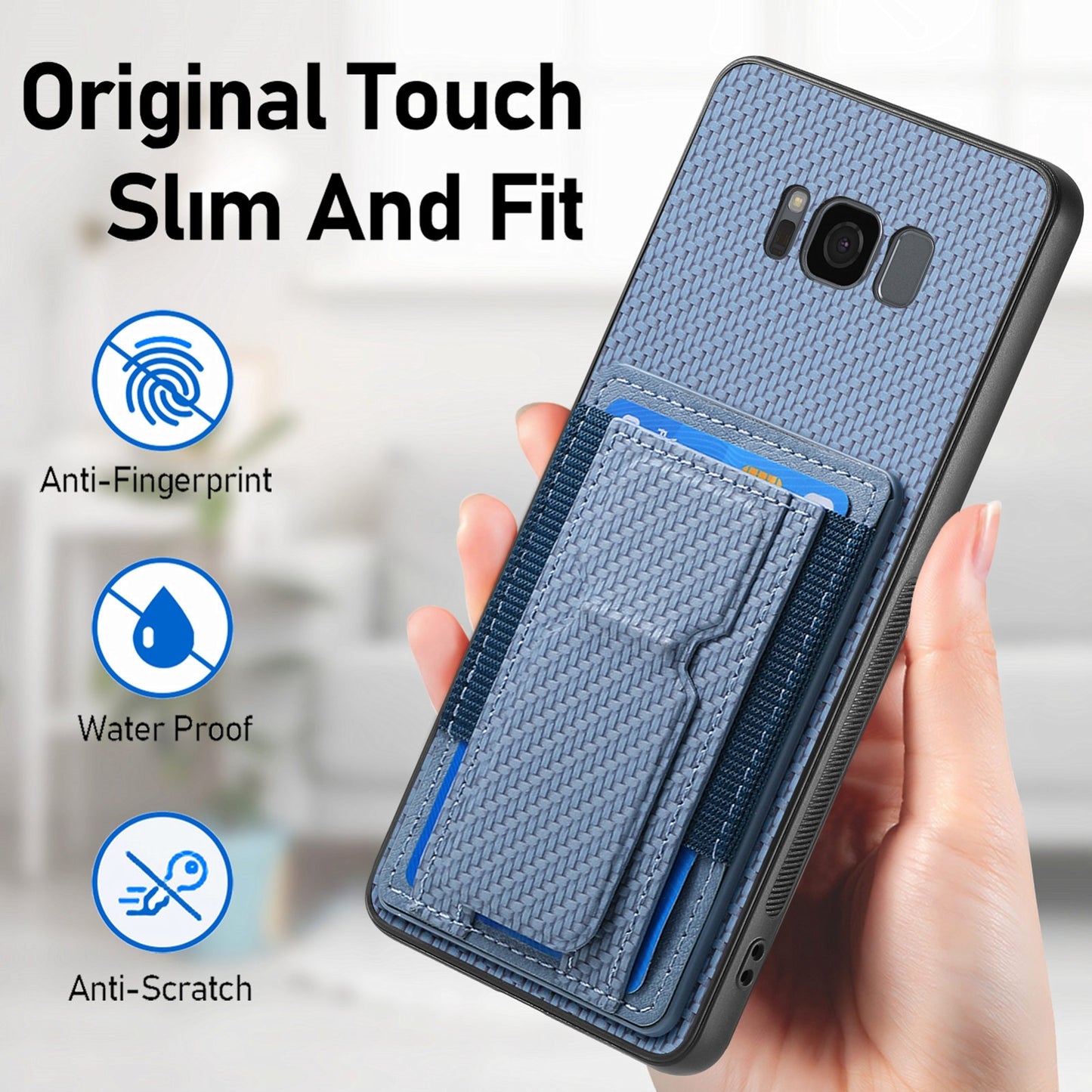 Samsung Galaxy S8 Carbon Fiber Fold Stand Elastic Card Bag Phone Case with Multi-Functional Wallet