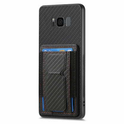 Samsung Galaxy S8 Carbon Fiber Fold Stand Elastic Card Bag Phone Case with Multi-Functional Wallet