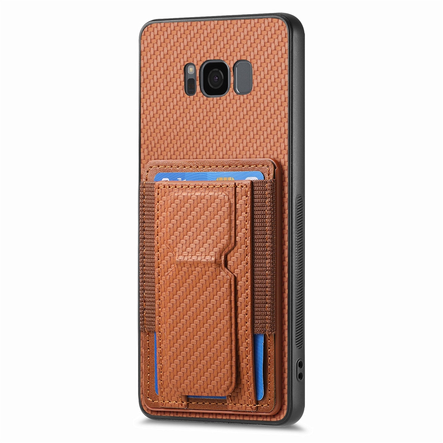Samsung Galaxy S8 Carbon Fiber Fold Stand Elastic Card Bag Phone Case with Multi-Functional Wallet