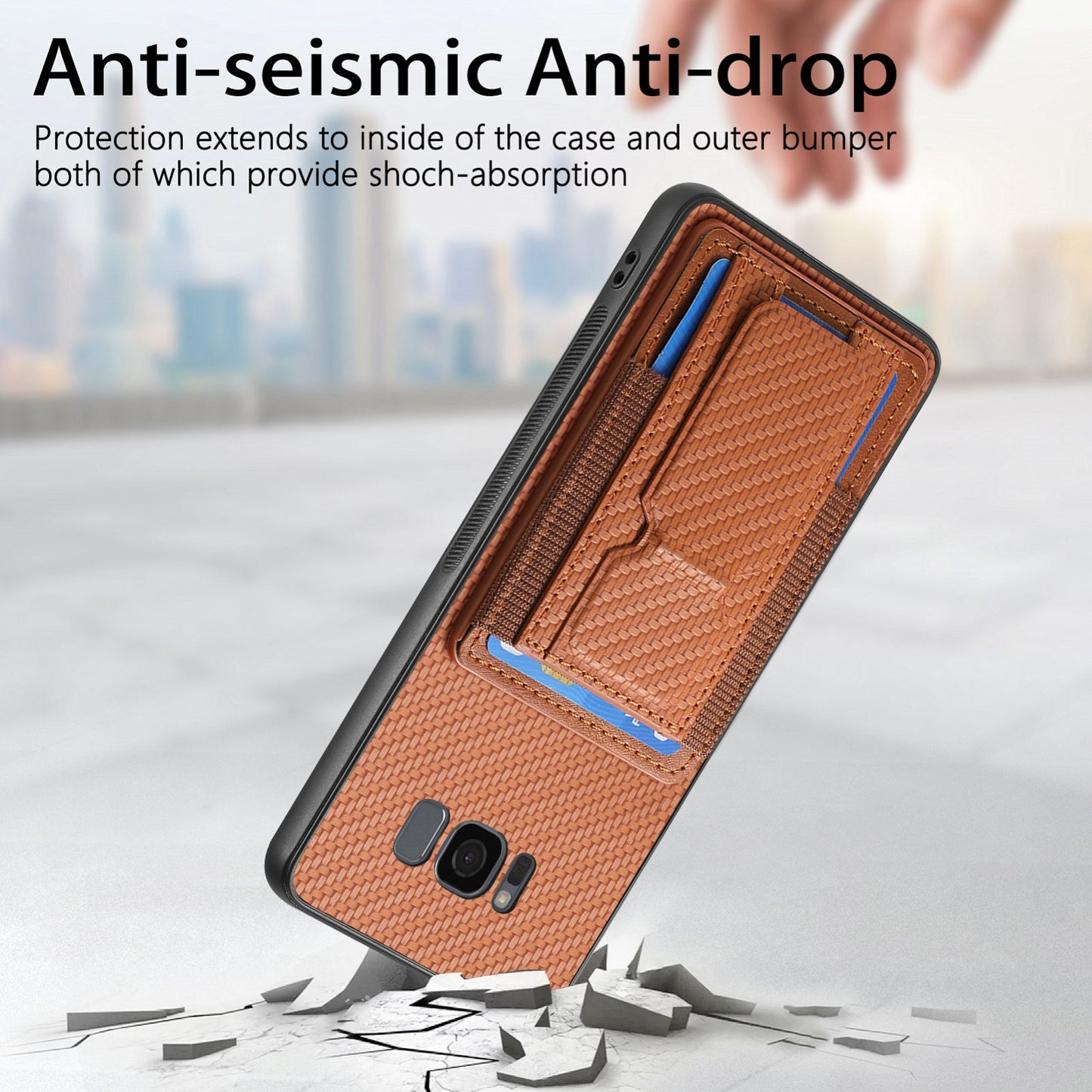 Samsung Galaxy S8 Carbon Fiber Fold Stand Elastic Card Bag Phone Case with Multi-Functional Wallet