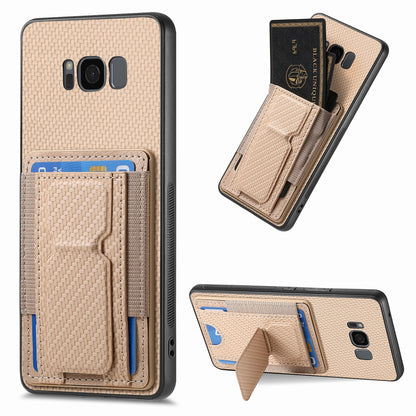 Samsung Galaxy S8 Carbon Fiber Fold Stand Elastic Card Bag Phone Case with Multi-Functional Wallet