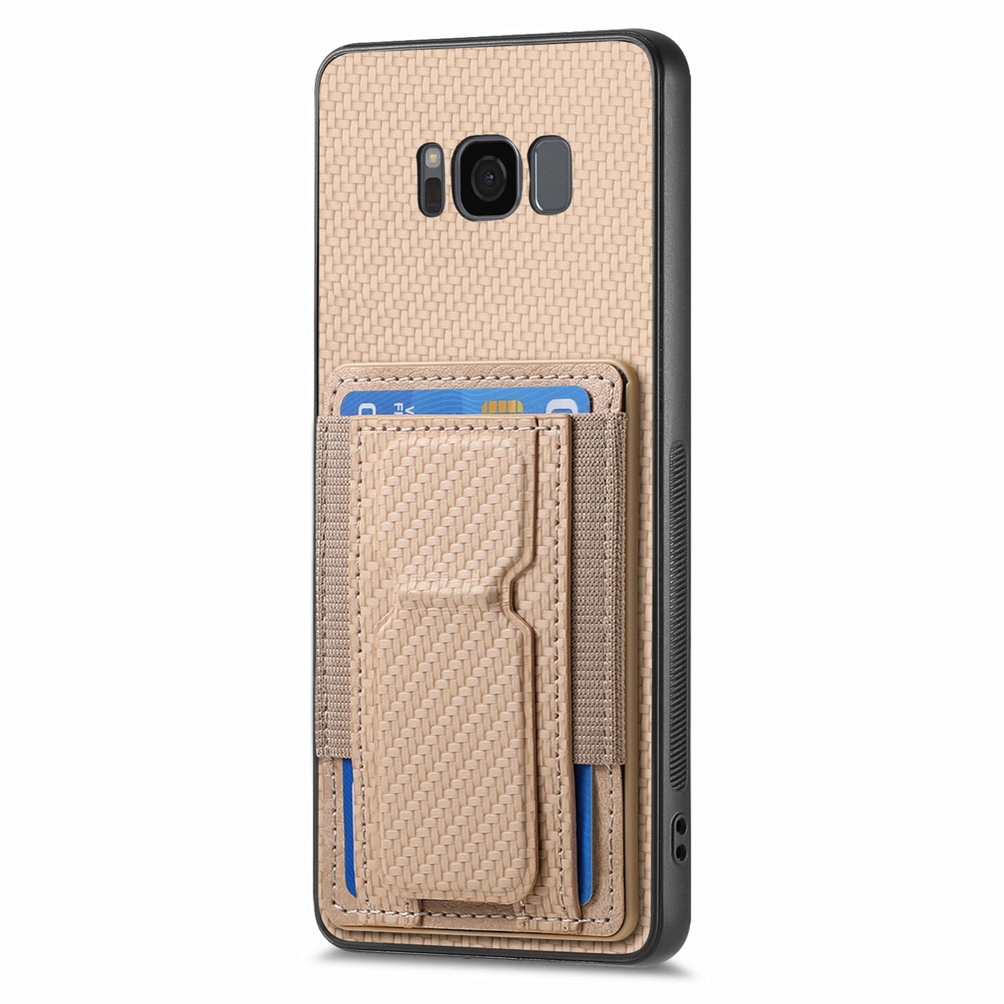 Samsung Galaxy S8 Carbon Fiber Fold Stand Elastic Card Bag Phone Case with Multi-Functional Wallet
