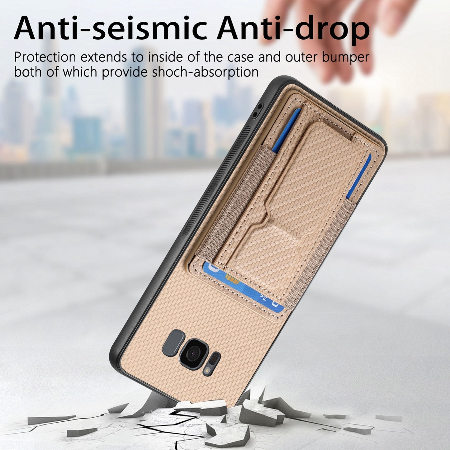 Samsung Galaxy S8 Carbon Fiber Fold Stand Elastic Card Bag Phone Case with Multi-Functional Wallet