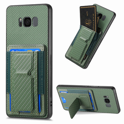 Samsung Galaxy S8 Carbon Fiber Fold Stand Elastic Card Bag Phone Case with Multi-Functional Wallet