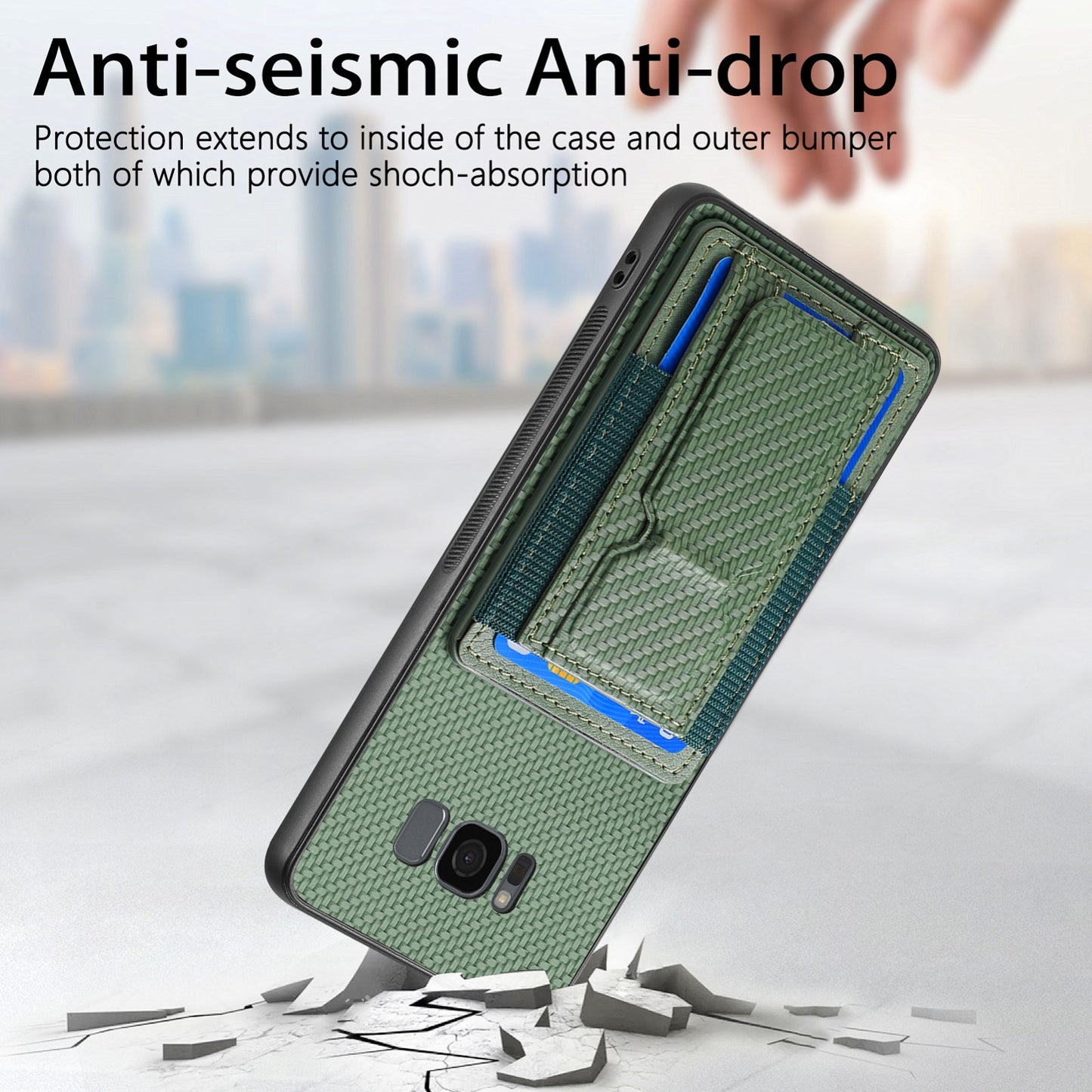 Samsung Galaxy S8 Carbon Fiber Fold Stand Elastic Card Bag Phone Case with Multi-Functional Wallet