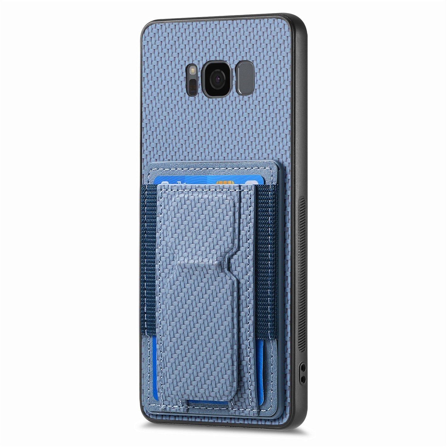 Samsung Galaxy S8+ Carbon Fiber Fold Stand Elastic Card Bag Phone Case with Multi-Functional Wallet
