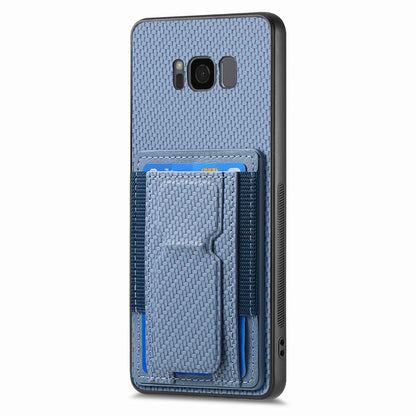 Samsung Galaxy S8+ Carbon Fiber Fold Stand Elastic Card Bag Phone Case with Multi-Functional Wallet