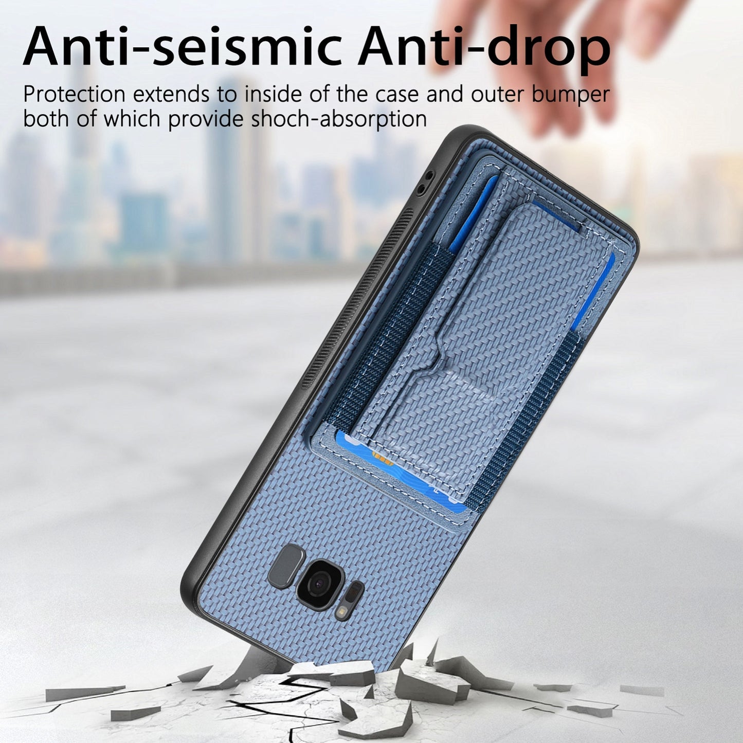 Samsung Galaxy S8+ Carbon Fiber Fold Stand Elastic Card Bag Phone Case with Multi-Functional Wallet
