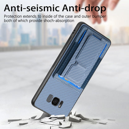 Samsung Galaxy S8+ Carbon Fiber Fold Stand Elastic Card Bag Phone Case with Multi-Functional Wallet