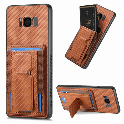 Samsung Galaxy S8+ Carbon Fiber Fold Stand Elastic Card Bag Phone Case with Multi-Functional Wallet