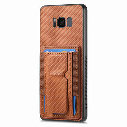 Samsung Galaxy S8+ Carbon Fiber Fold Stand Elastic Card Bag Phone Case with Multi-Functional Wallet